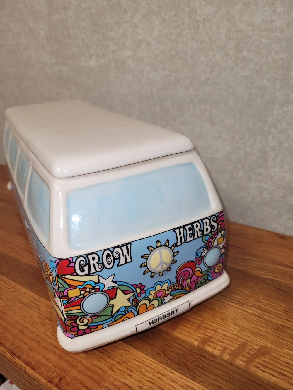 🌼 Ceramic Cookie Jar or Herb Planter Groovy Hippie Floral Van Design.